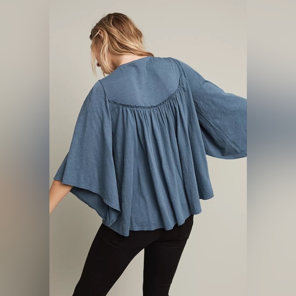 Anthro Deletta Slate Beaded Embellished Wide Flare Sleeve Swing Blouse Top - Picture 4 of 15